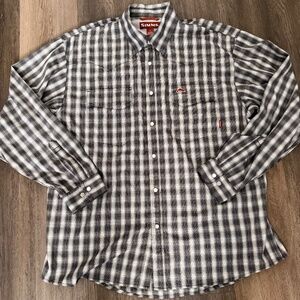SIMMS Cor3 Plaid Fishing Shirt Mens Size L Pear Snap Lightweight Outdoors Pocket